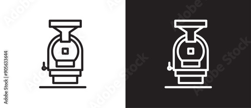 Coffee Roaster machine icon,  Roasting coffee machine, Coffee brewing methods. Ways to brew coffee vector illustration in black and white background. Eps10.