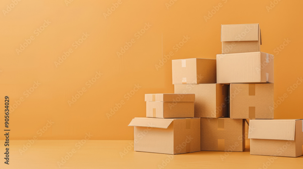 neatly stack pile of cardboard boxes on a plain colorful background neatly stack pile of cardboard boxes on a plain colorful background