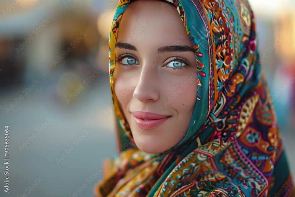 Smiling Woman in a Colorful Headscarf Smiling Woman in a Colorful Headscarf