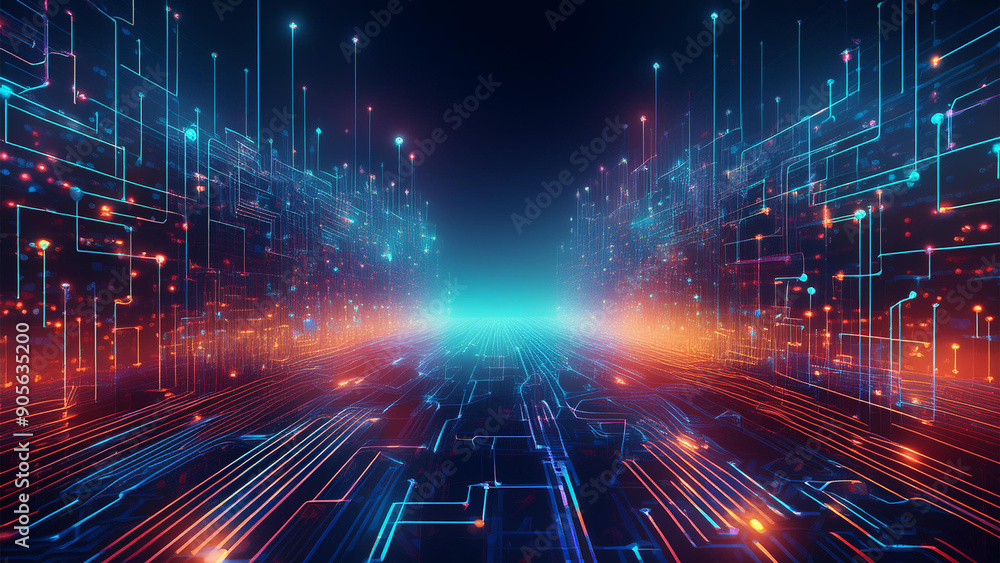 Fototapeta premium Digital background perfect for tech processes, neural networks, artificial intelligence, data transfer and security, digital storage