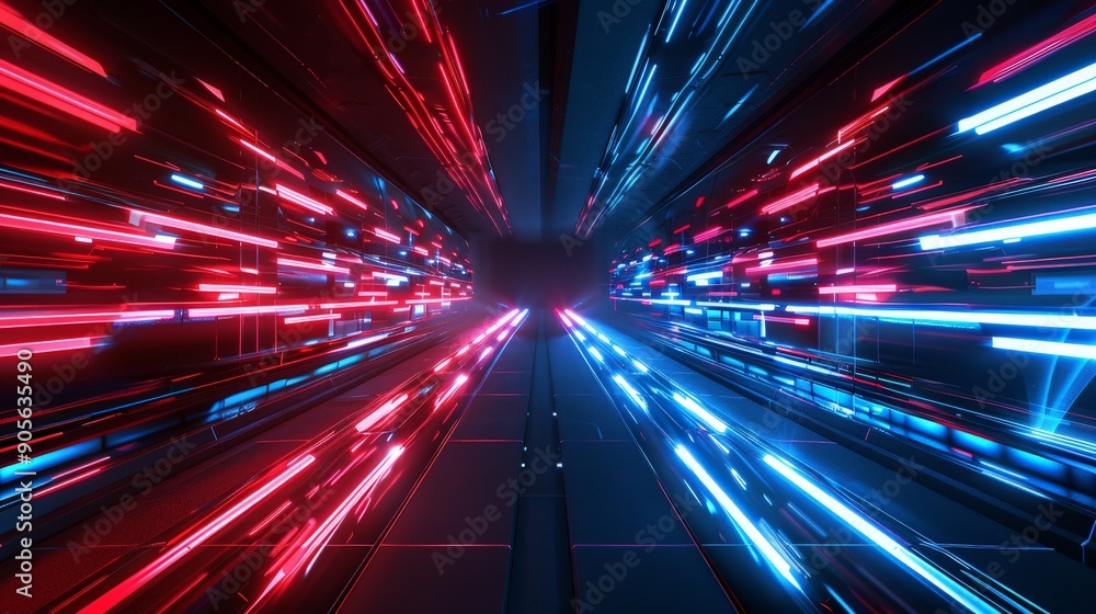A bright, colorful, and futuristic tunnel with red and blue lights A bright, colorful, and futuristic tunnel with red and blue lights