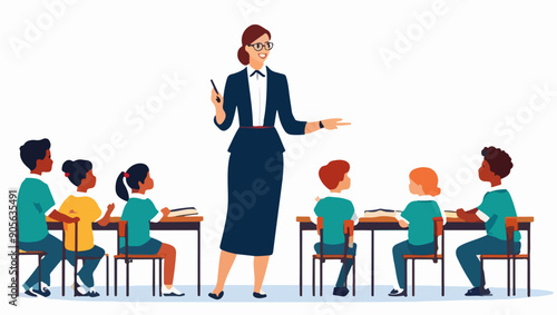 Vector Illustration of a Female Teacher Giving a Lesson