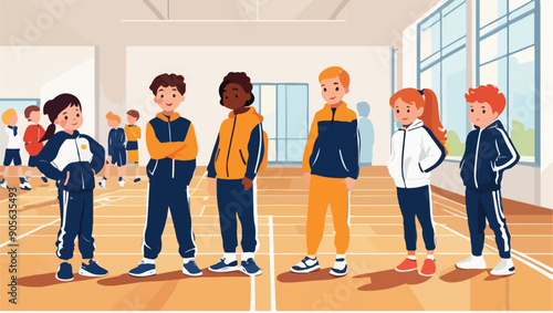 Active Kids in Gym Class: Vector Art