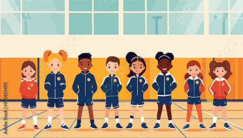 Children Exercising in Tracksuits: Vector Design