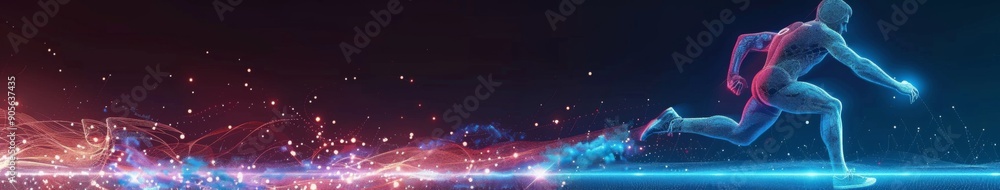 Human Runner Athlete with Digital Wireframe and Neon Light Background, a Fusion of Sport and Technology Human Runner Athlete with Digital Wireframe and Neon Light Background, a Fusion of Sport and Technology