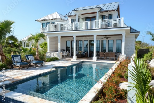 Modern beachfront house with pool overlooking the sea