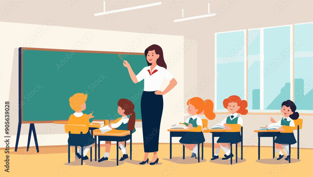 Female Teacher in Action: Classroom Vector Illustration Female Teacher in Action: Classroom Vector Illustration