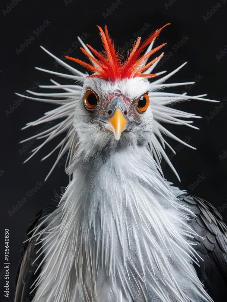 Vivid Portrait of Secretary Bird with Fiery Orange Crest Vivid Portrait of Secretary Bird with Fiery Orange Crest