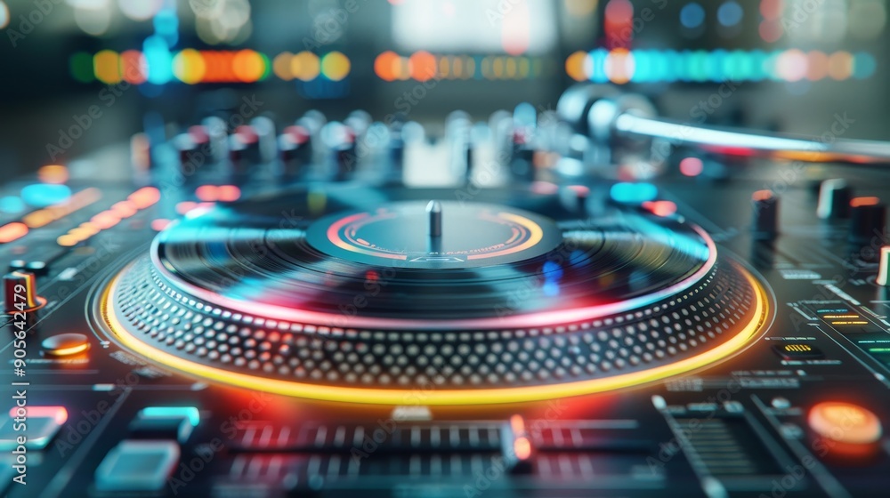 A colorful turntable with neon lights on it A colorful turntable with neon lights on it
