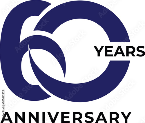 60 anniversary logo style flat blue color on white background for special moment