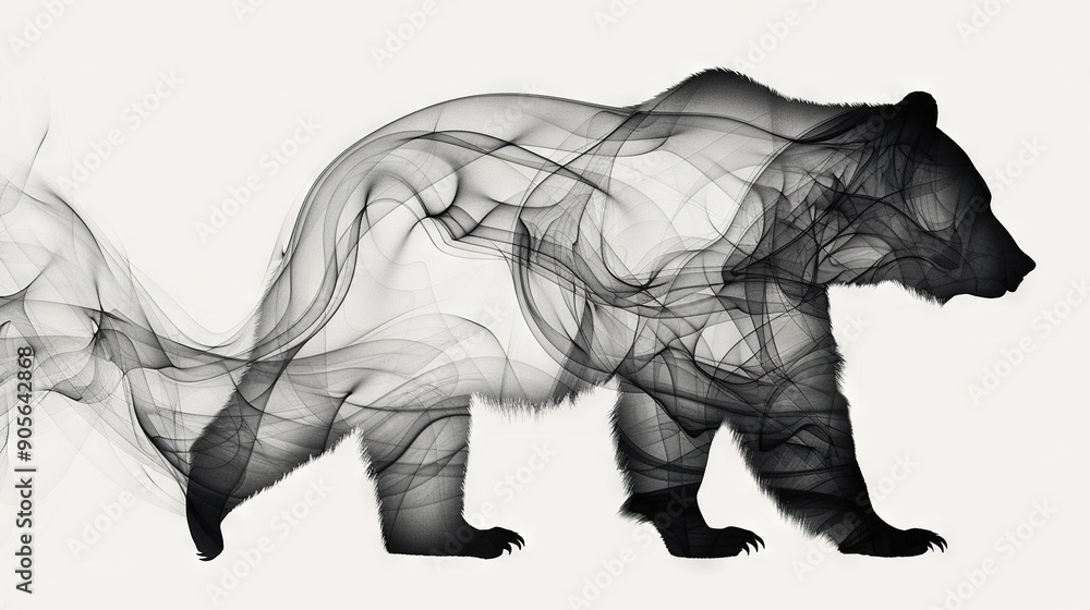 A monochromatic image of a bear emitting smoke from its rear with a pure white background A monochromatic image of a bear emitting smoke from its rear with a pure white background