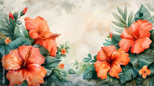 Wallpaper Mural A painting of a bunch of orange flowers with green leaves. The painting has a bright and cheerful mood Torontodigital.ca