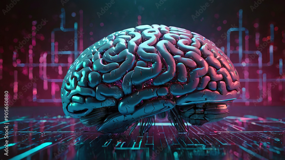 Futuristic brain contains AI text representing Futuristic brain contains AI text representing