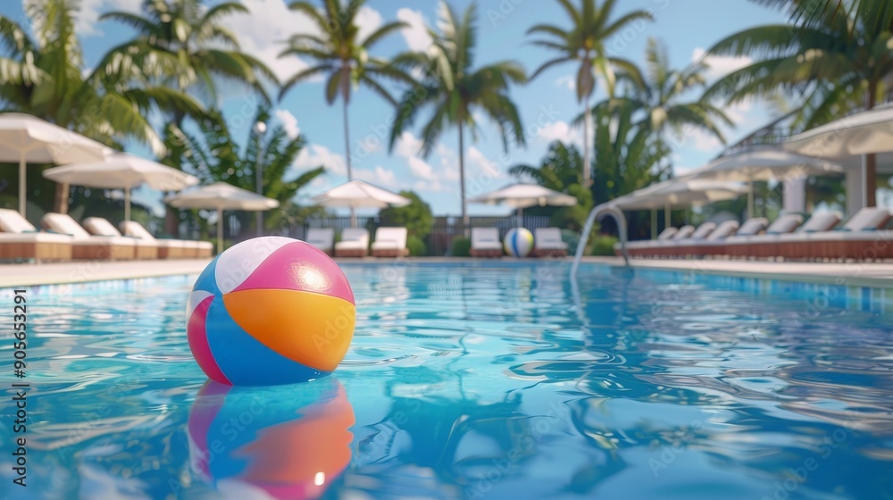 Fototapeta premium A beach ball is floating in a pool