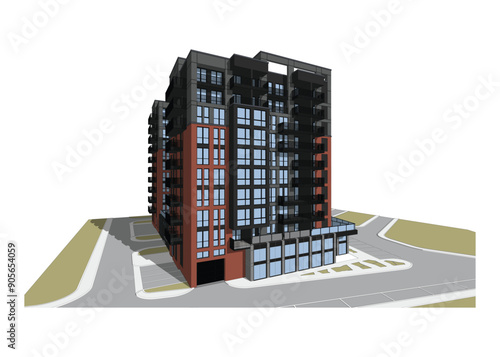 Vector architectural project of a multistory building	
