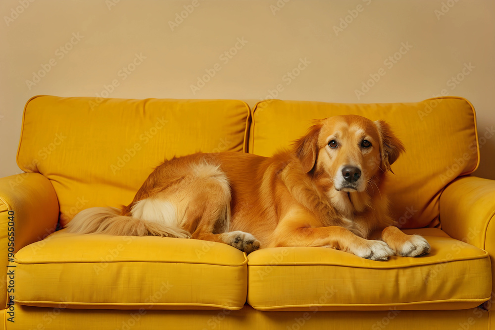 Obraz premium Tired Dog Relaxing On Comfortable Sofa, Weekend, Rest, Pets