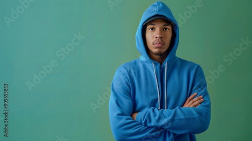 Young man wearing blue hoodie over isolated background