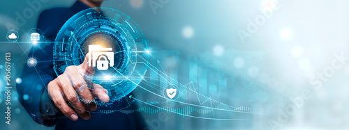 Принти на полотні Open Data: Businessman touching connect to data information on cyberspace, transparency, accessibility, interoperability, collaboration, innovation