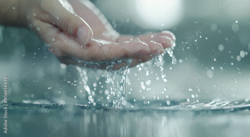 Fototapeta premium Hands Releasing Water With Bubbles in Soft Light