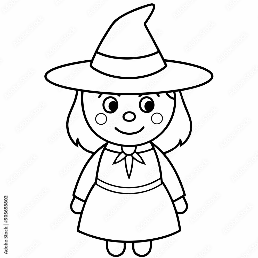 kids black line A Halloween witch vector kids black line A Halloween witch vector