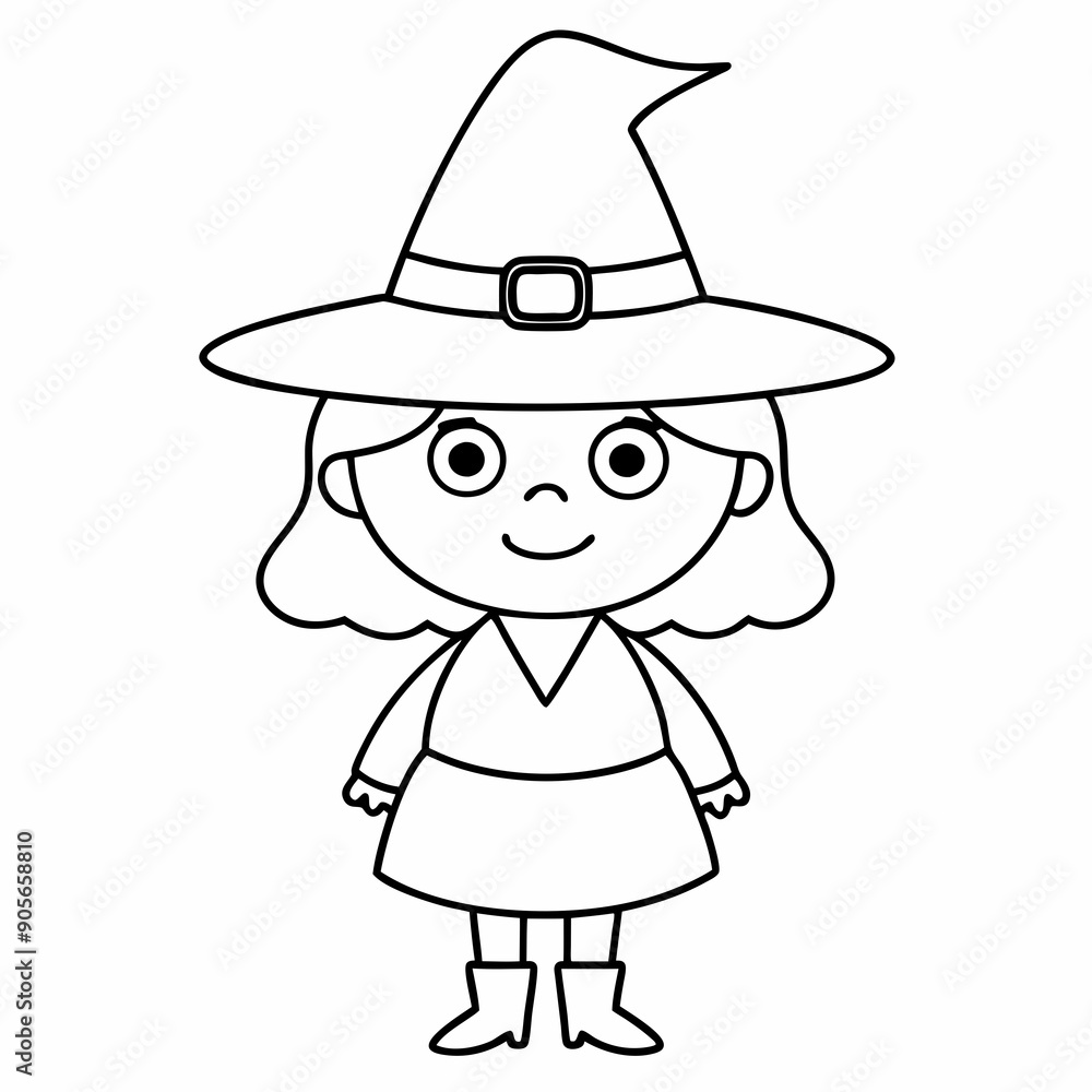 kids black line A Halloween witch vector kids black line A Halloween witch vector