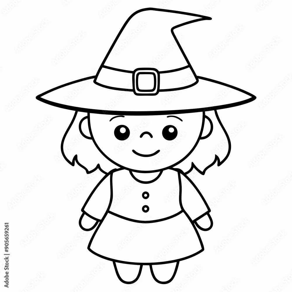 kids black line A Halloween witch vector kids black line A Halloween witch vector