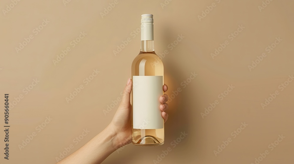 A hand holding a bottle of rosé wine against a neutral background, perfect for showcasing branding, product promotion, or wine-related content. A hand holding a bottle of rosé wine against a neutral background, perfect for showcasing branding, product promotion, or wine-related content.