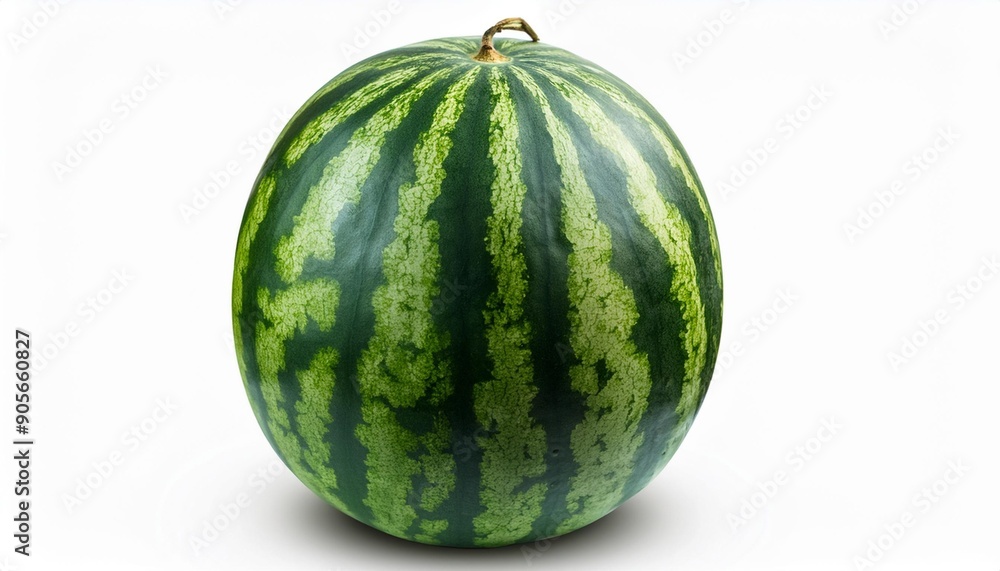 Ripe single full watermelon berry isolated on white background. One whole watermelon with clipping path Ripe single full watermelon berry isolated on white background. One whole watermelon with clipping path
