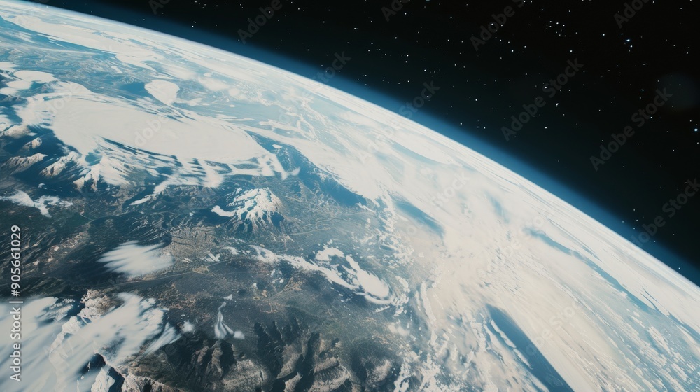 A view of the Earth from space, with a blue and white color scheme A view of the Earth from space, with a blue and white color scheme