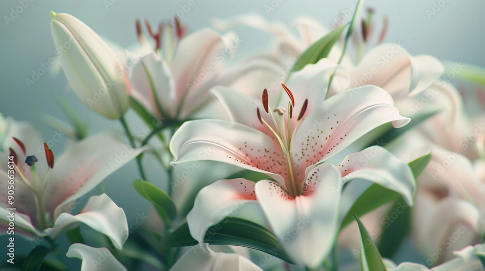Obraz premium Close-up of a bouquet of lilies with abstract, delicate stamens and soft textures
