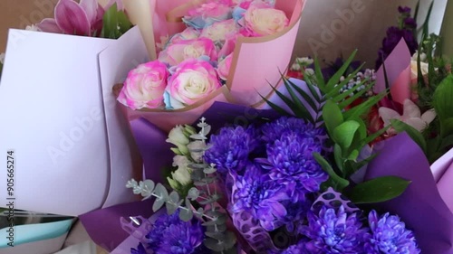 many bouquets with different flowers