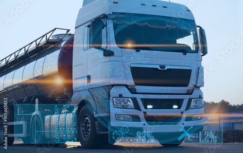 truck delivers cargo on the road using artificial intelligence technologies for traffic safety, unmanned delivery of the future