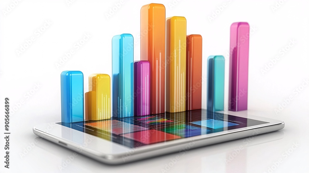 3D render of business graph chart from smartphone or tablet 3D render of business graph chart from smartphone or tablet