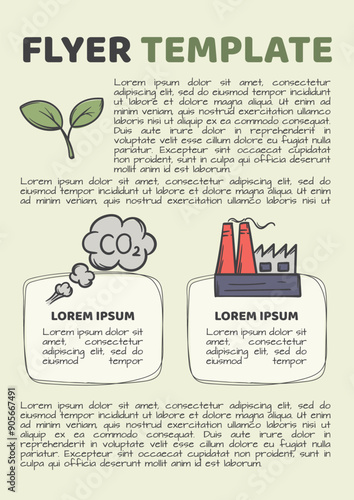 Simple vector flyer design on the theme of ecology and pollution. Template for print, banner, advertising, announcement, magazine.
