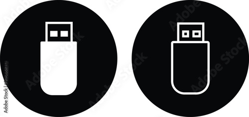 USB icon set. Flash disk flash drive flat and line black vector collection isolated on transparent background. Internet video. Console media storage, Computer Technology, charger, data transfer sign.