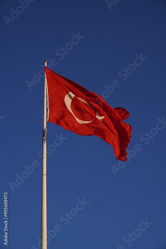 Vertical Turkish Flag taken close-up.Turkish Flag, national anthem photo.

