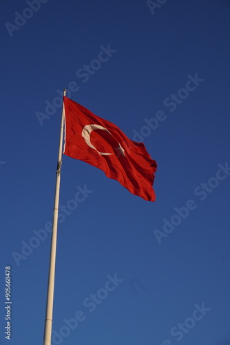 Vertical Turkish Flag taken close-up.Turkish Flag, national anthem photo.
