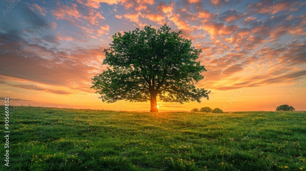 Lonely luxury tree growing on hill Lonely luxury tree growing on hill