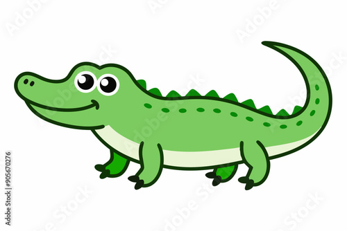 Vector Line Art of a Cute Crocodile on White Background © CreativeDesigns