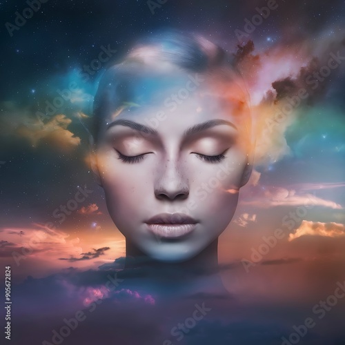 Shards of Dream series. Backdrop of human face and graphic elements to complement your design on the subject of dreams, mind, spirituality, imagination and inner world
