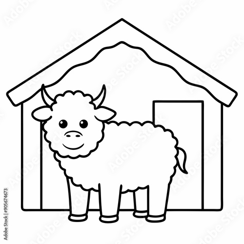 Yak in sheed cute style coloring book for kids illustration photo