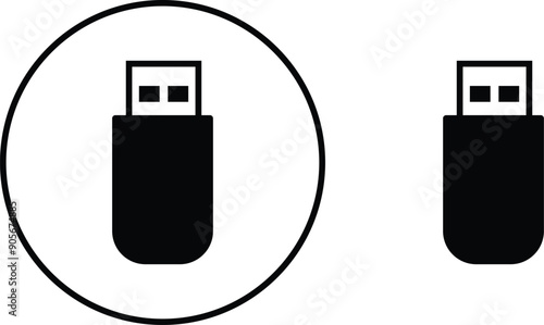 USB icon set. Flash disk flash drive flat and line black vector collection isolated on transparent background. Internet video. Console media storage, Computer Technology, charger, data transfer sign.