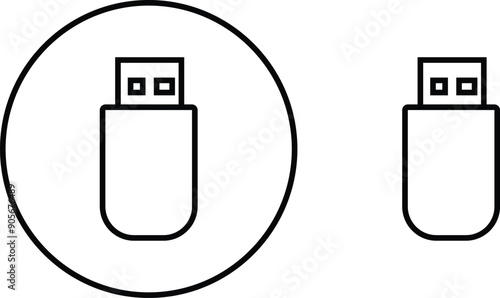 USB icon set. Flash disk flash drive flat and line black vector collection isolated on transparent background. Internet video. Console media storage, Computer Technology, charger, data transfer sign.