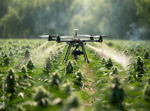 Drone Spraying a Field of Cannabis Plants