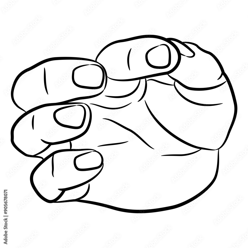 Obraz premium Human hand in pinch gesture. Front view. Cartoon style. Black and white linear silhouette.