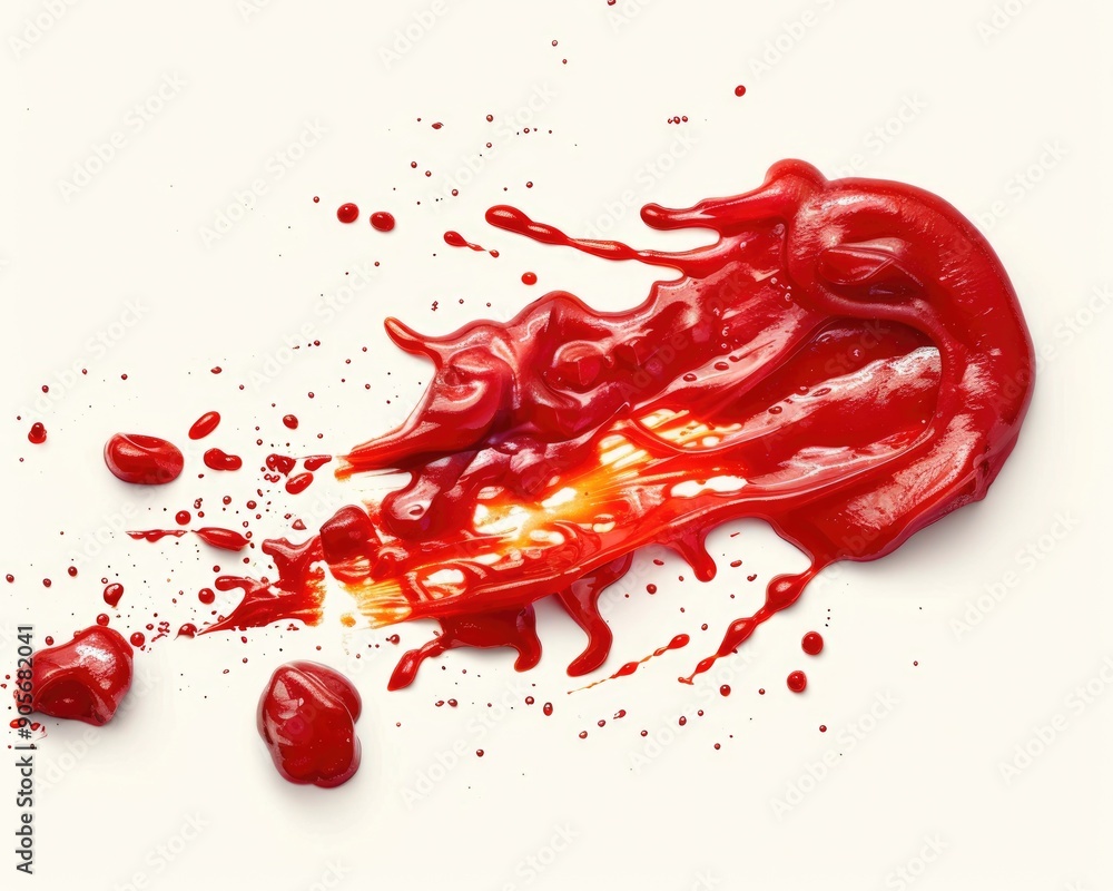 Ketchup Spill. Messy Accident with Tomato Sauce Stain on Food Ketchup Spill. Messy Accident with Tomato Sauce Stain on Food