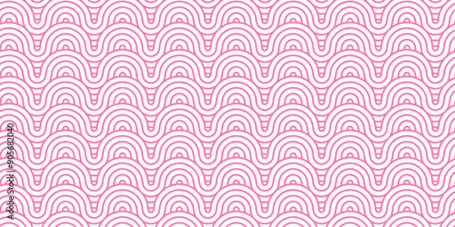 Pink color overlapping seamless stripe geometric creative retro line backdrop white pattern background. Minimal diamond vector overlapping Pattern geometric spiral and abstract circle wave line.