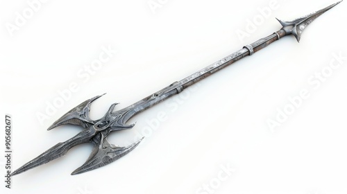 Trident Spear. Collection of Sharp Metal Weapons on Isolated White Background