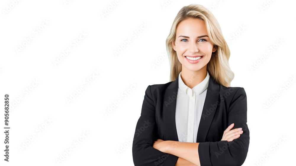 Young businesswoman looking at camera with crossed arms on transparent background. Young businesswoman looking at camera with crossed arms on transparent background.