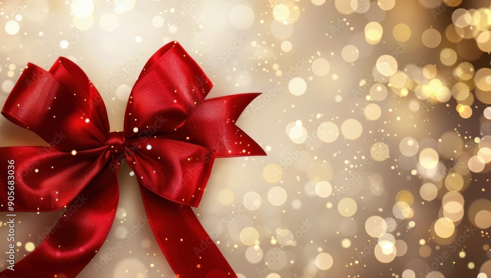 Red Ribbon Bow on Sparkling Background Red Ribbon Bow on Sparkling Background